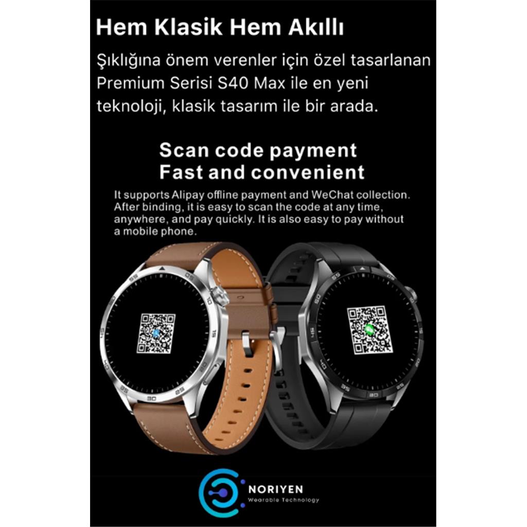 Premium Serisi S40 Max HD Ekran Spor ve Sağlık Sensörlü Klasik Model IOS Android Uyumlu Akıllı Saat