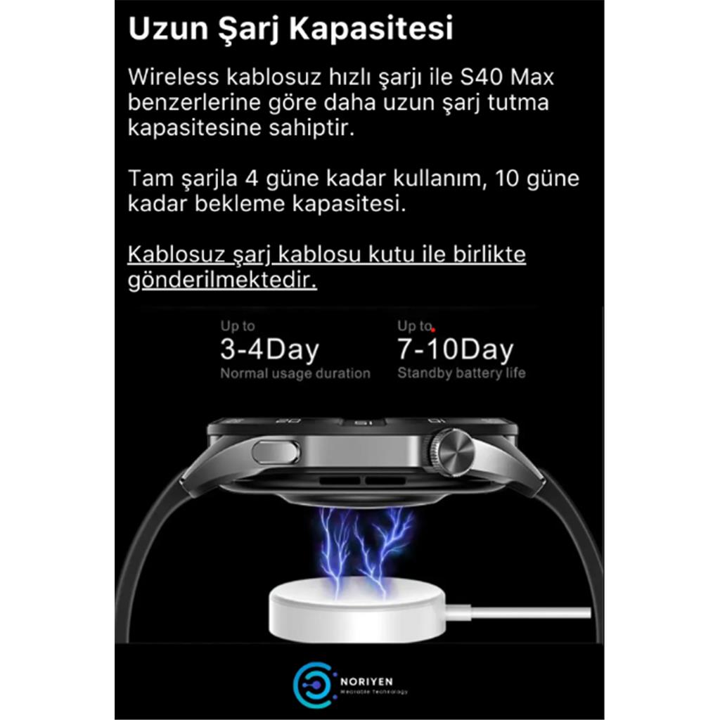 Premium Serisi S40 Max HD Ekran Spor ve Sağlık Sensörlü Klasik Model IOS Android Uyumlu Akıllı Saat