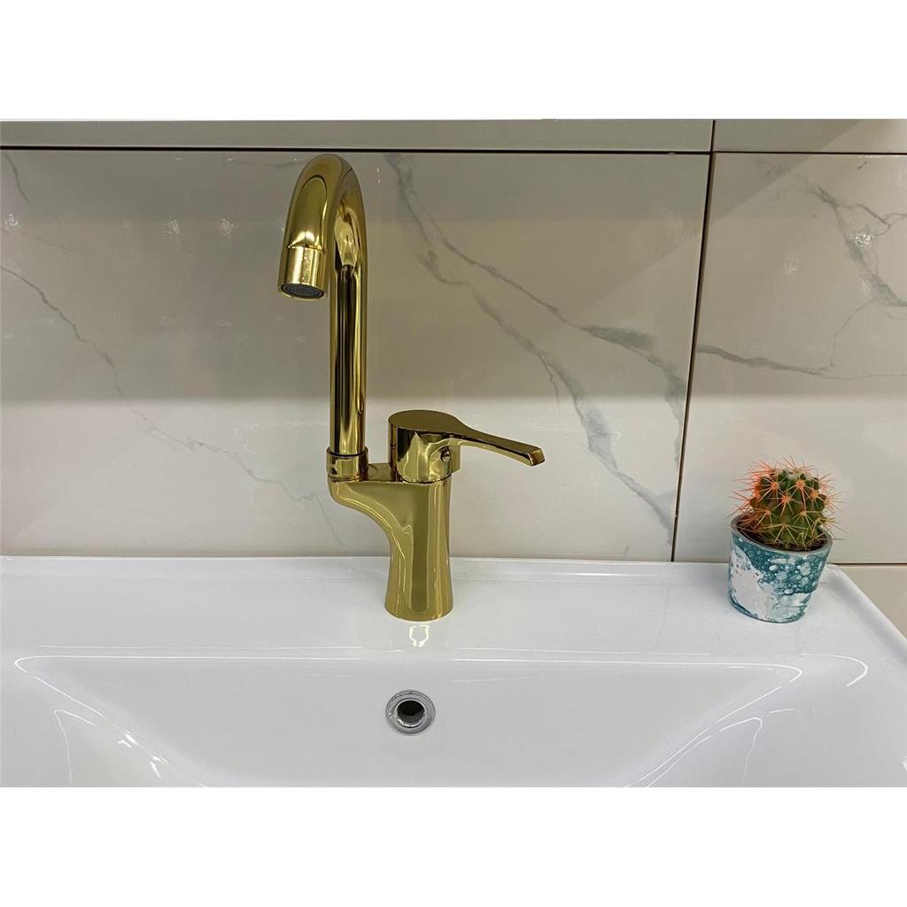 Gold Lavabo Batarya Musluk Fiyatları ve Modelleri  Kaliteli Gold Kuğu Lavabo Musluğu Altın Görünümlü