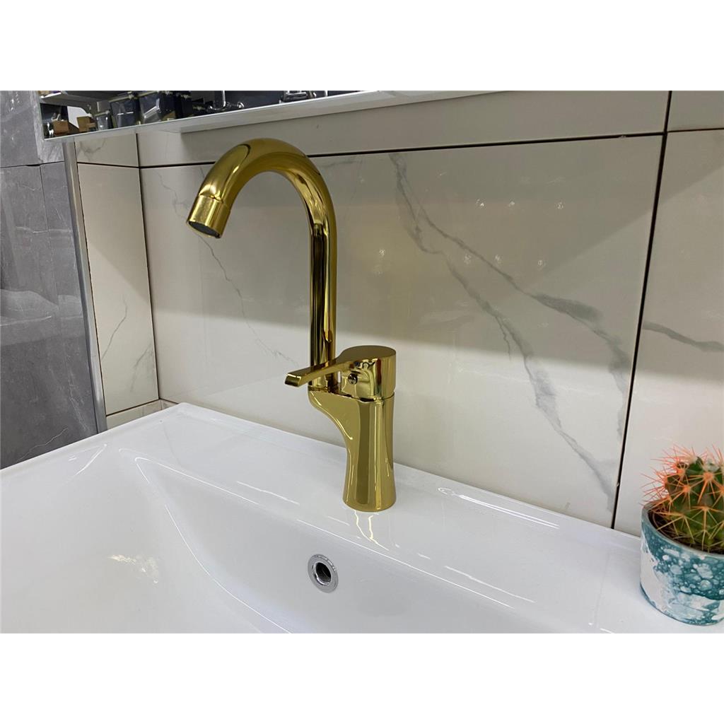 Gold Lavabo Batarya Musluk Fiyatları ve Modelleri  Kaliteli Gold Kuğu Lavabo Musluğu Altın Görünümlü