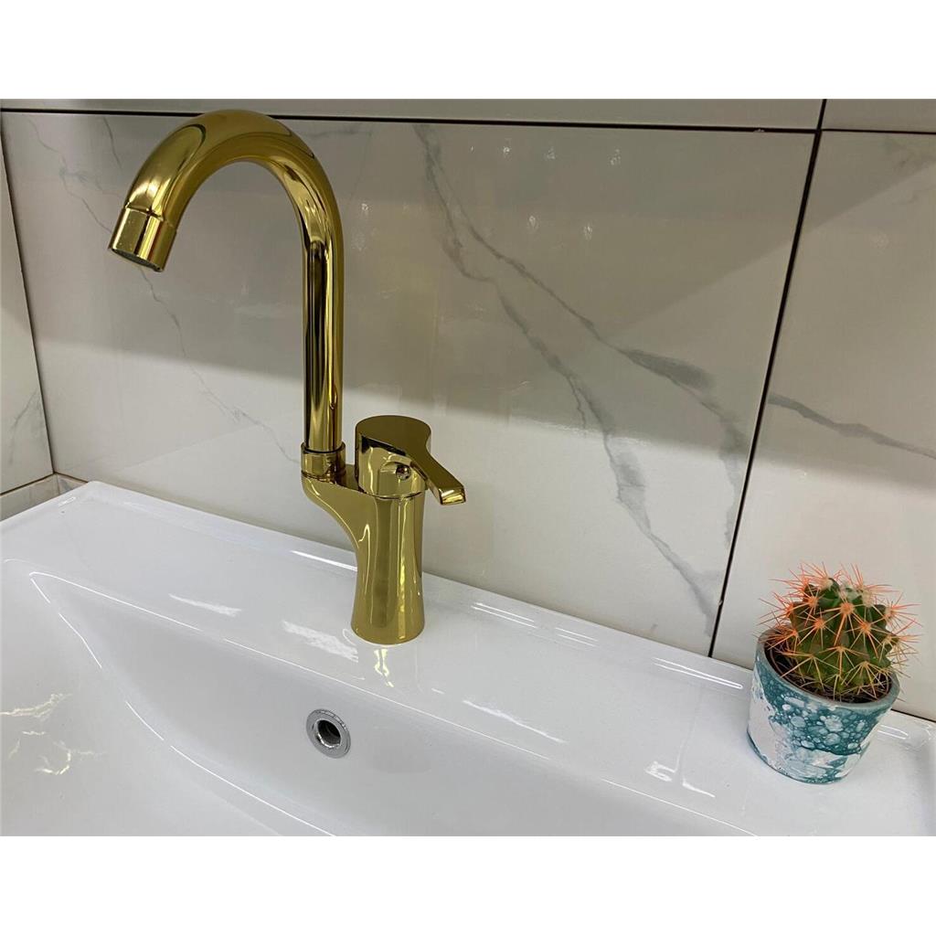 Gold Lavabo Batarya Musluk Fiyatları ve Modelleri  Kaliteli Gold Kuğu Lavabo Musluğu Altın Görünümlü
