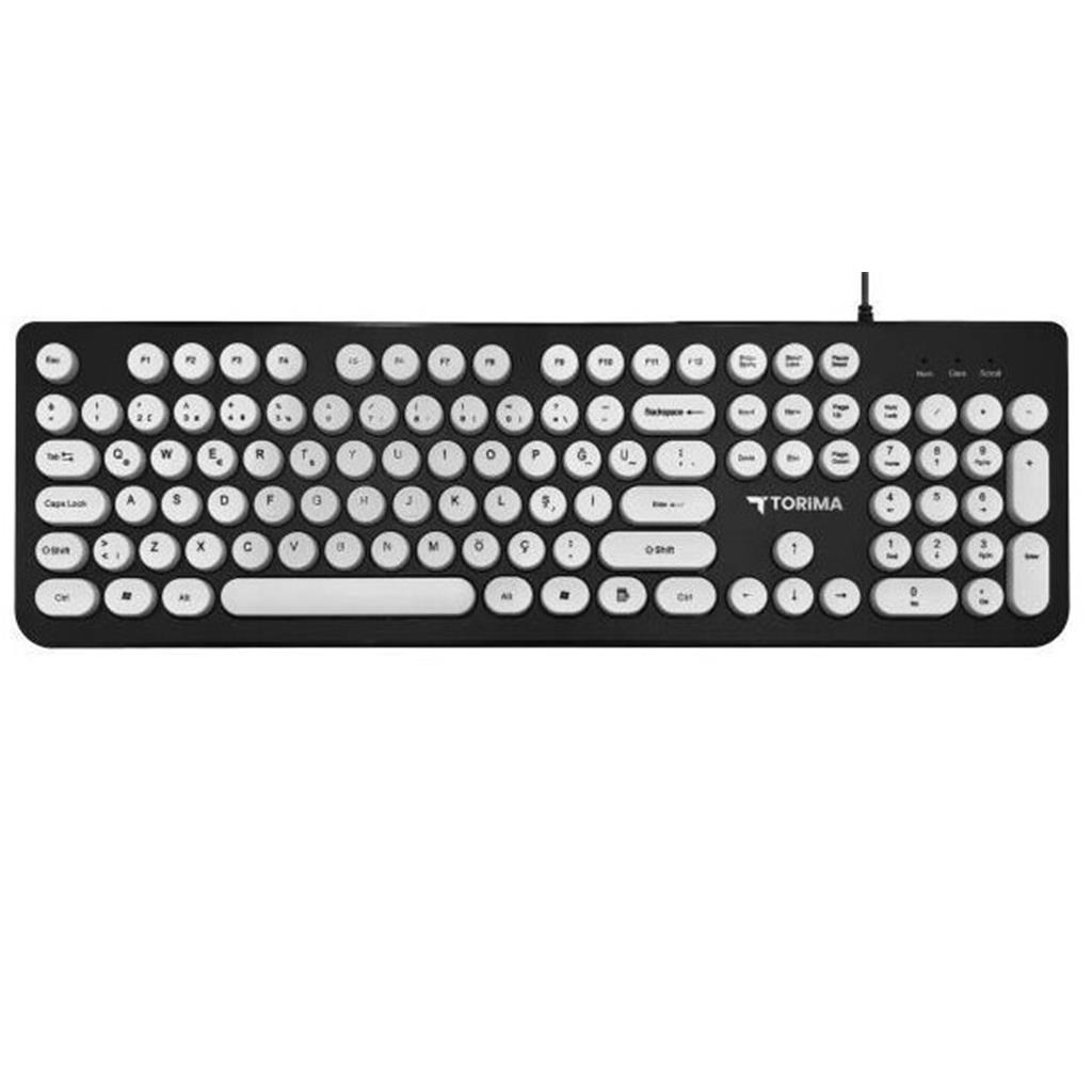 Torima Tk-09 Beyaz Retro Daktilo Görünümlü Kablolu Q Klavye