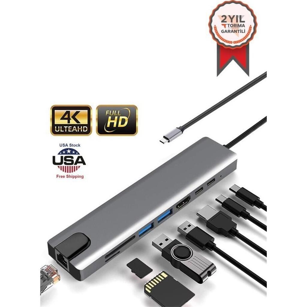 adaptör çevirici Torima Yd-36 Usb-C - Hdtv Çok Fonksiyonlu 8 Port Çevirici Adaptör dönüştürücü