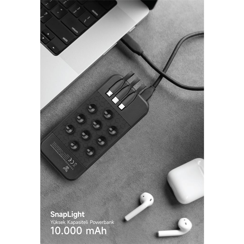 Powerbank Snapron 10.000 Mah Vantuzlu Wireless Standlı Dahili Çoklu Kablo 3in1 Kablolu ve Kablosuz