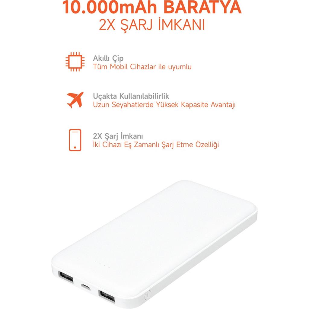 Powerbank Taşınabilir Şarj Aleti Fiyatı Snapron 10.000 Mah 1 Type-C ve 1 Micro Girişli SNP-3000-3001
