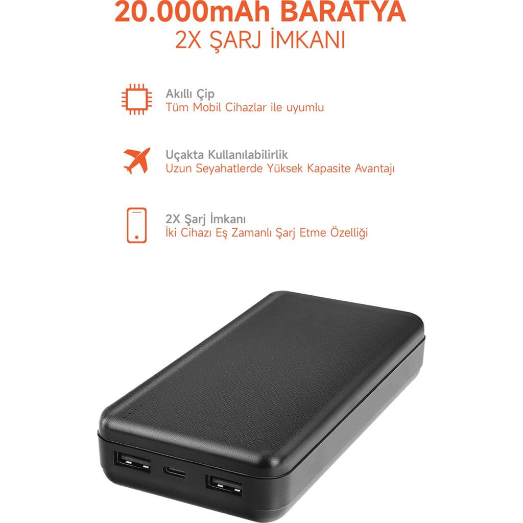 Powerbank ve Taşınabilir Şarj Cihazı Fiyatları  Snapron 20.000 Mah 1type-C Girişli SNP-3002 Siyah