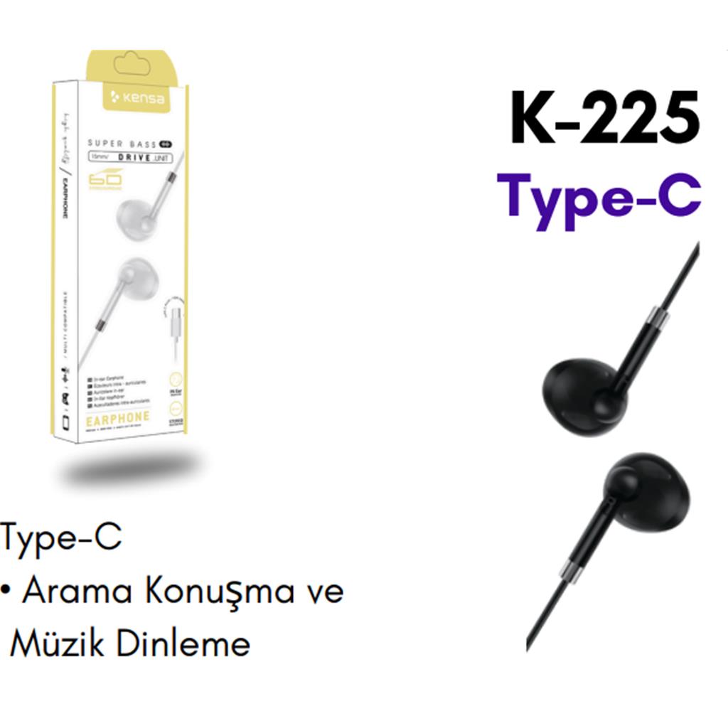 Kablolu Kulak İçi Kulaklık Modelleri ve Fiyatları En Ucuz Kulaklık Fiyatı K-225 Type-C  Kulaklık Şahane Ses
