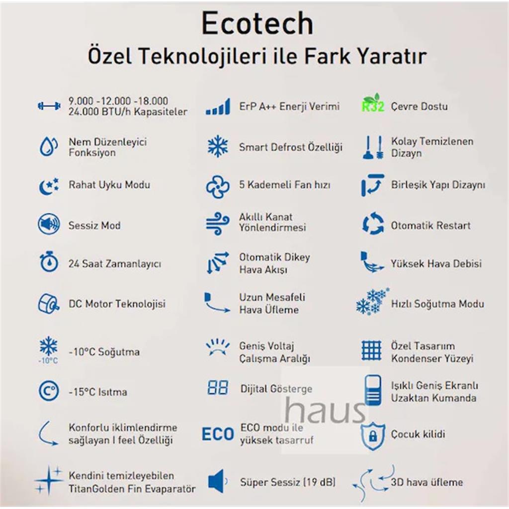 E.C.A Klima Fiyatları ve Modelleri Ecotech klima Fiyatı ESA2109A100 Inverter Duvar Tipi Split Klima