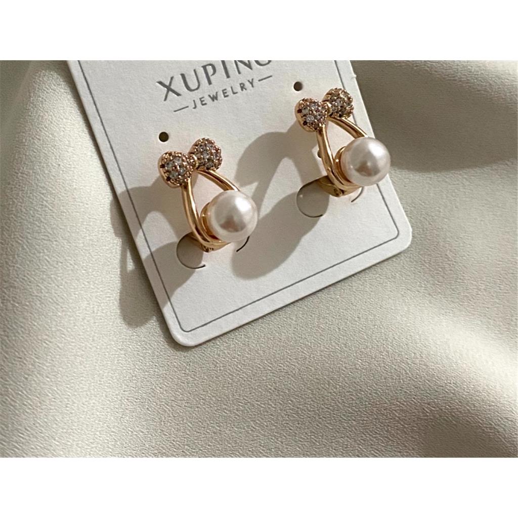 ZeyCan Şık Kadın Gold Renk İnci ve Zirkon Taş Desenli  XUPİNG Çelik Küpe