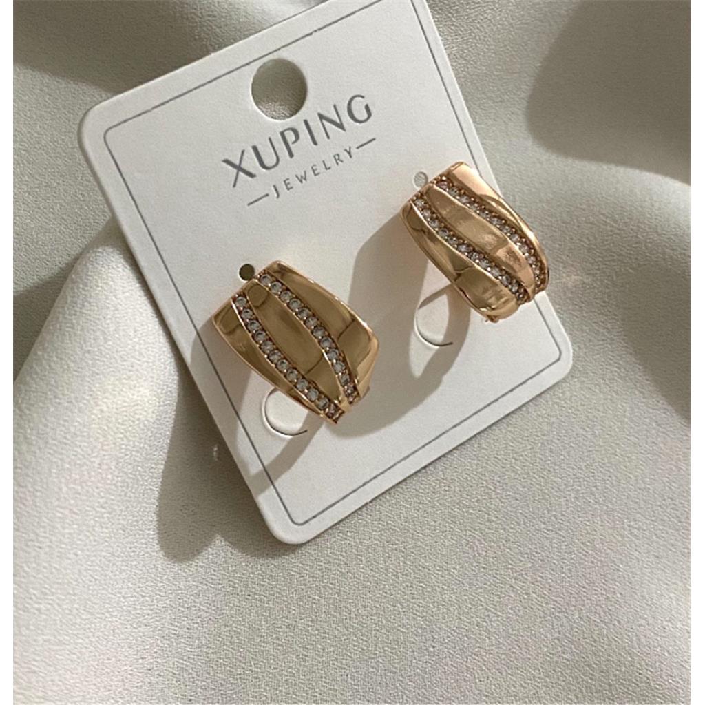 ZeyCan Şık Kadın Gold Renk Zirkon Taş Desenli XUPİNG Çelik Küpe