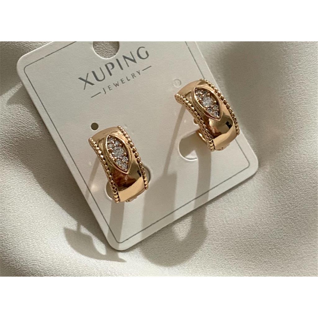 ZeyCan Şık Kadın Gold Renk Zirkon Taş Desenli  XUPİNG Çelik Küpe