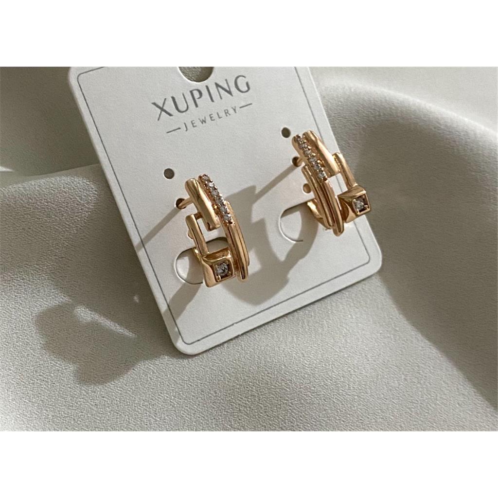 ZeyCan Şık Kadın Gold Renk Zirkon Taş Desenli  XUPİNG Çelik Küpe