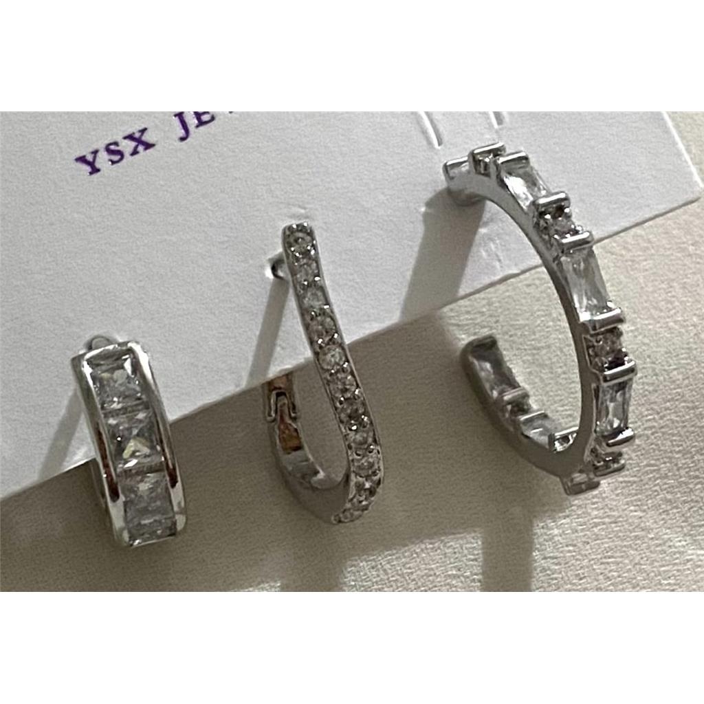 Zeycan Şık Kadın Silver Zirkon Taş Motifli Üçlü Gümüş Çelik Küpe Seti