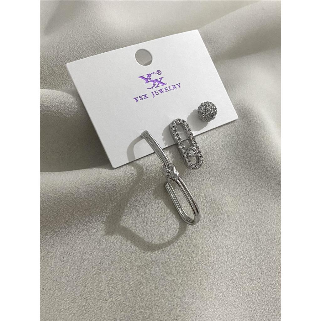 Zeycan Şık Kadın Silver Zirkon Taş Motifli Altın Üçlü Çelik Küpe Seti