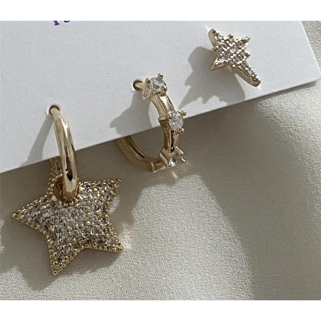 Zeycan Şık Kadın Gold Zirkon Taş Motifli Üçlü Çelik Küpe Seti