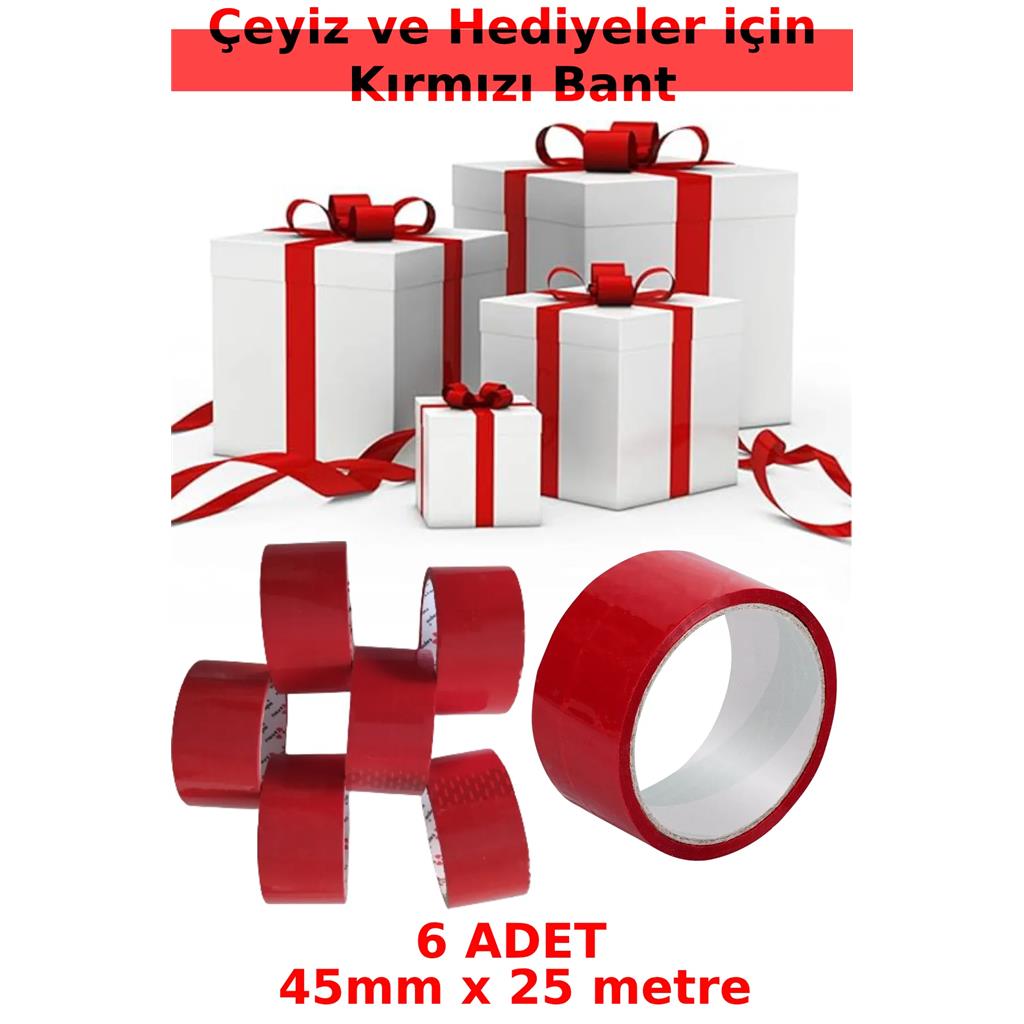 Kırmızı Bant Fiyatları  Çeyizler, Hediyeler için Çok Amaçlı 6 Adet Kırmızı Renkli Bant
